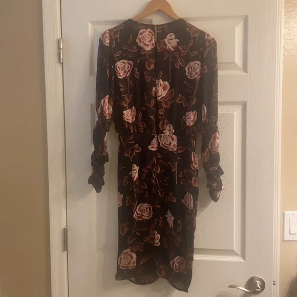 Zara Ruched Long Sleeve Rose Print Mini Asymmetrical Dress NWOT - Picture 10 of 13